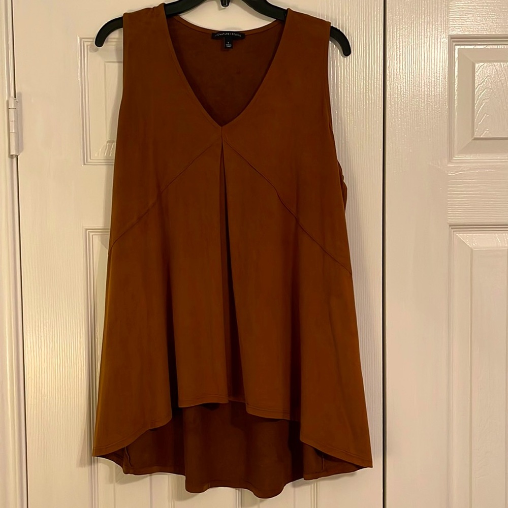 Faux Suede Western, Flowy Pull Over Tunic in Cognac. Size Large